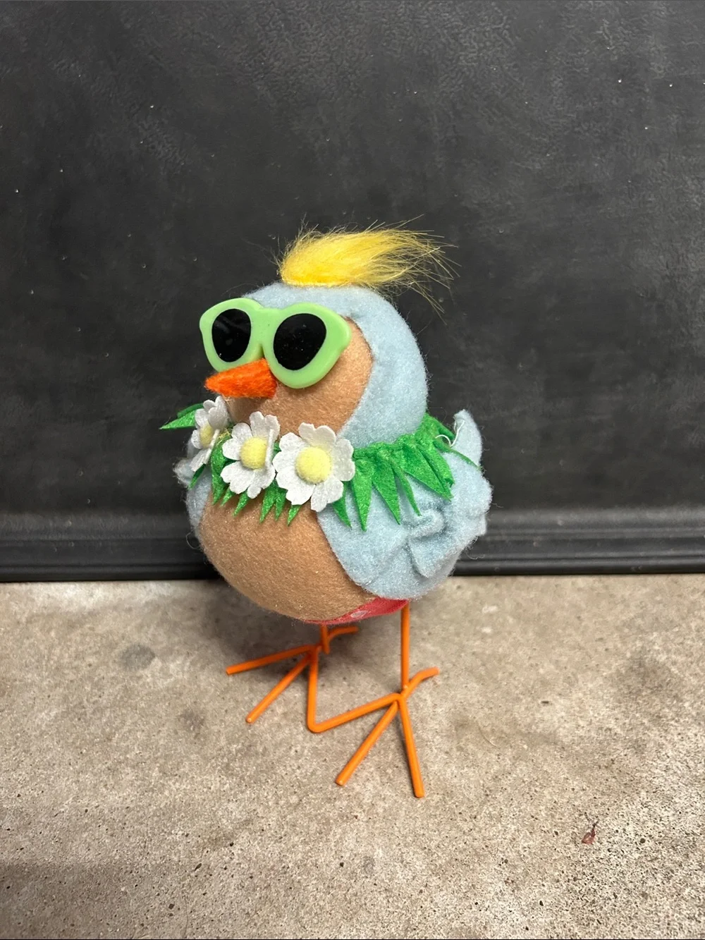 Plush Decorative Bird - Light Blue with Green Sunglasses